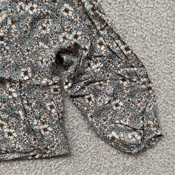 Floral Peasant Crop Top | Smocked Puff Sleeve Cottagecore Blouse XL - Picture 3 of 5